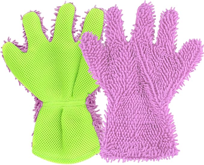 2PCS Car Wash Mitt, 5 Finger Chenille Microfiber Cleaning Mitt for Cars, Scratch-Free Auto Washing Gloves, Car Interior Exterior Cleaning Gloves, Great for Hard-to-Reach Areas (Purple)