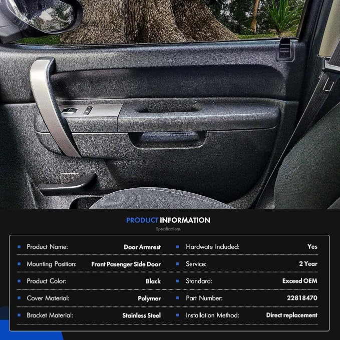 22818470 Front Right Passenger Side Armrest Repair Kit Fit for Chevy Silverado 1500 2500HD 3500HD 2010-2014 For GMC Sierra 1500 2500 HD 3500 HD 2010-2014 Door Panel with Release Handle Below Armrest