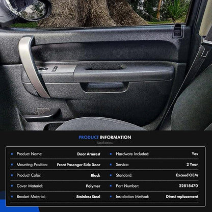 22818470 Front Right Passenger Side Armrest Repair Kit Fit for Chevy Silverado 1500 2500HD 3500HD 2010-2014 For GMC Sierra 1500 2500 HD 3500 HD 2010-2014 Door Panel with Release Handle Below Armrest