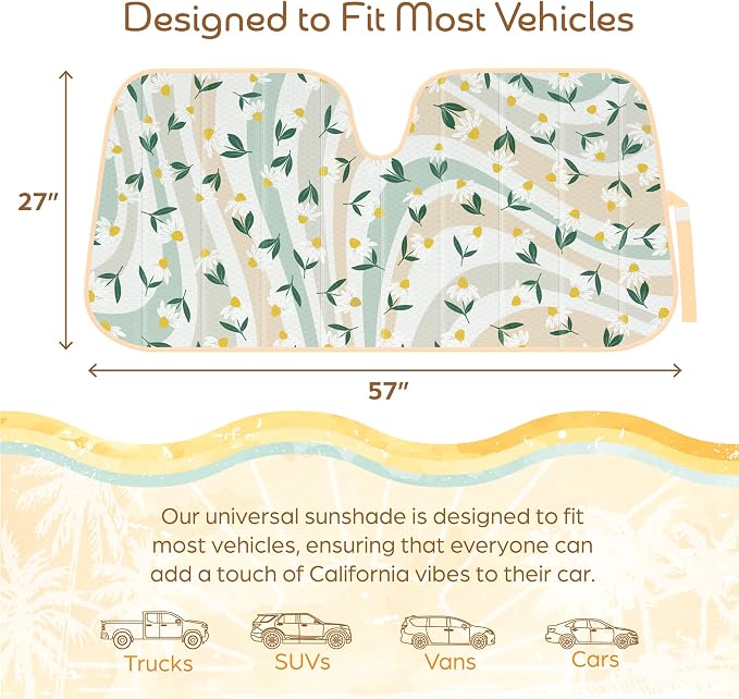 Carbella Sage Floral Car Windshield Sun Shade - Sun Visor Sunshade for Car Windshield - Window Shades for Cars, SUV & Truck - Dash Cover UV Protection for Front Window Shade Accessories - 57" x 27"