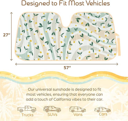 Carbella Sage Floral Car Windshield Sun Shade - Sun Visor Sunshade for Car Windshield - Window Shades for Cars, SUV & Truck - Dash Cover UV Protection for Front Window Shade Accessories - 57" x 27"