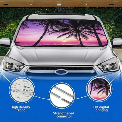 Car Windshield Sun Shade, Vacation Style Car Sun Visor, Front Window Sunshade Universal Fits Sedan SUV Compact Car - 59 x 27.5