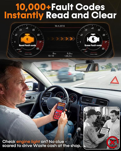 Easy to Use OBD2 Scanner with Battery Tester: 2-in-1 1S Read & Clear Check Engine Codes + Test Battery in Mins - DIY Car Diagnostic Tool with Cold Cranking Amps for Pre-Trip Safety on 1996+ Vehicles