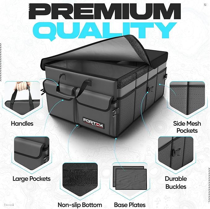 FORTEM Trunk Organizer For SUV Car Trunk Organizer, Foldable Storage, Car Accessories for Women Men, Collapsible Bag, 600D Oxford, Non Slip Bottom, Straps, Soft Cover (65L)