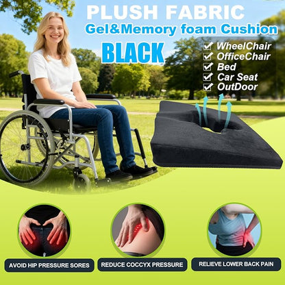 Gel Wheelchair Seat Cushion,Bed Sore Cushions for Butt,Gel Cushion for Pressure Relief,Donut Pillow for Tailbone Pain Relief,Sciatica,Coccyx,hemorrhoid Pillow,Cushion for Office Chair(BLACK2)