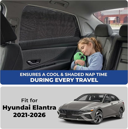 EcoNour Car Window Screen for Hyundai Elantra (2021-2026) 2 Pack | Breathable Mesh Camping Window Covers | 100% Protection from Bugs, Mosquito & UV | Baby Safe Privacy Blackout Net | Car Accessories