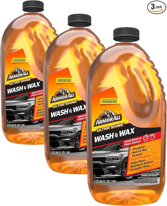 Armor All Ultra Shine Car Wash and Car Wax,Cleaning Fluid for Cars,Trucks,Motorcycles,64 Fl Oz Each,(Pack of 3)