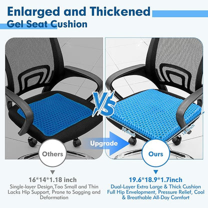 Plus Size Gel Cushion for Long Sitting, Breathable Honeycomb Pressure Relief Pad for Office Chair, Car & Wheelchair (Plus Size - Blue)