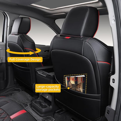 Custom Fit Sienna Seat Covers for 2021-2026 Toyota Sienna 7-Passenger XLE XSE Woodland Limited Platinum [Ottoman Not Covered], Waterproof Faux Leather Full Set Airbag Compatible (Black+Red)