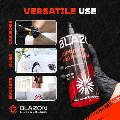 BLAZON Supreme Foam Soap (XL 32 oz) Insanely Foamy Streak-Free Car Wash Soap for Max Cleaning Power- Foam Cannon, Gun, or Bucket Wash- Cars, Trucks, RVs, Boats, More– Strawberry Banana Scent