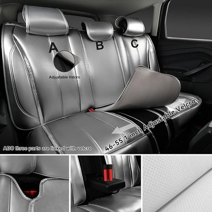 CAR PASS Ultra+ Nappa Leather Car Seat Covers Full Set Universal Cushioned, Soft Breathable Waterproof Anti-Slip Driver Seats and Backrest for SUV Pick-up Truck Sedan, 5 Seats Margiela Solid Silver