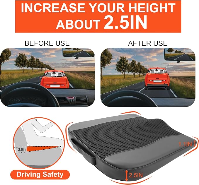 Lofty Aim Car Seat Cushion, Comfort Memory Foam Car Cushions for Driving - Sciatica & Lower Back Pain Relief, Driver Seat Pillow for Auto, Office Chair, Wheelchair - 4D Mesh Black