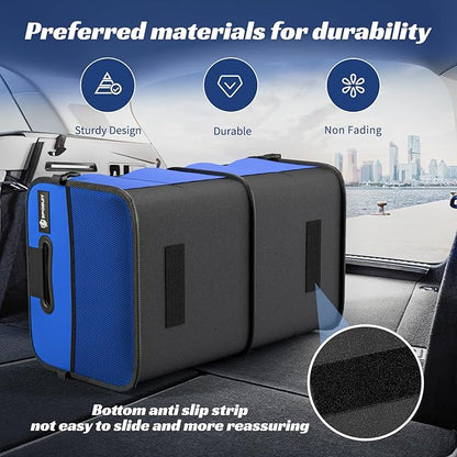 Sposuit Trunk Organizer for Car - 70L Collapsible Car Storage with 11 Pockets & Reinforced Handles, SUV Trunk Organizers for Grocery Cargo(Blue)
