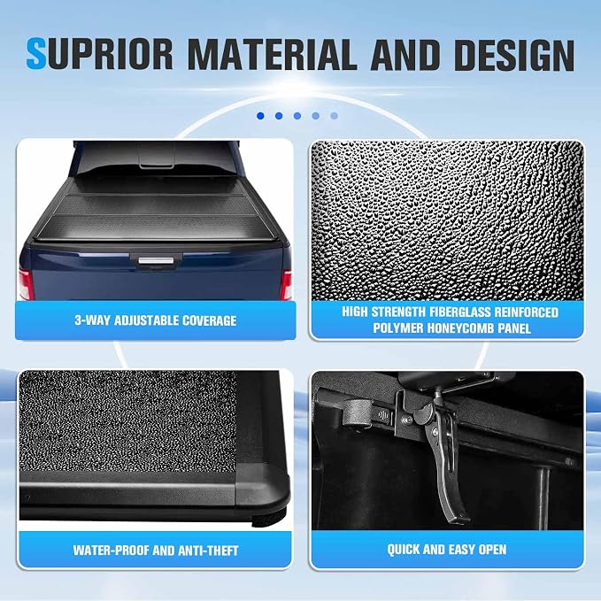 ILONPA 5.8 Ft(69.3'') Hard Folding Truck Bed Pickup Tonneau Cover for 2007-2025 Chevrolet Silverado 1500, GMC Sierra 1500 Fiberglass and Waterproof Fleetside Bed, Tri-Fold Style