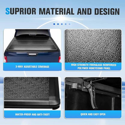 ILONPA 5.8 Ft(69.3'') Hard Folding Truck Bed Pickup Tonneau Cover for 2007-2025 Chevrolet Silverado 1500, GMC Sierra 1500 Fiberglass and Waterproof Fleetside Bed, Tri-Fold Style