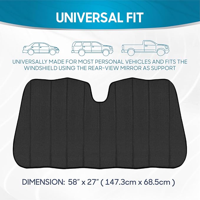 BDK-AS-2511 Front Windshield Shade-Accordion Folding Auto Sunshade for Car Truck SUV-Blocks UV Rays Sun Visor Protector-Keeps Your Vehicle Cool-57 x 27 Inch, Black Glitter