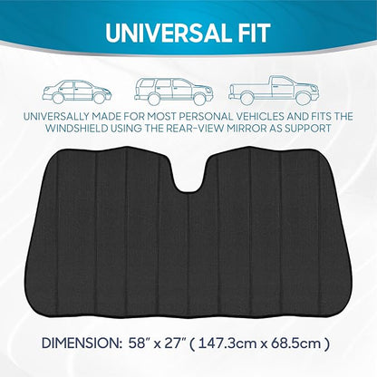 BDK-AS-2511 Front Windshield Shade-Accordion Folding Auto Sunshade for Car Truck SUV-Blocks UV Rays Sun Visor Protector-Keeps Your Vehicle Cool-57 x 27 Inch, Black Glitter