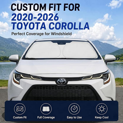 Custom Fit Windshield Sun Shade for Toyota Corolla 2020-2026 | Custom Fit Windshield Cover, Blocks UV Rays, Double-Layer Heat Shield, Durable Frame, Easy Fold & Storage