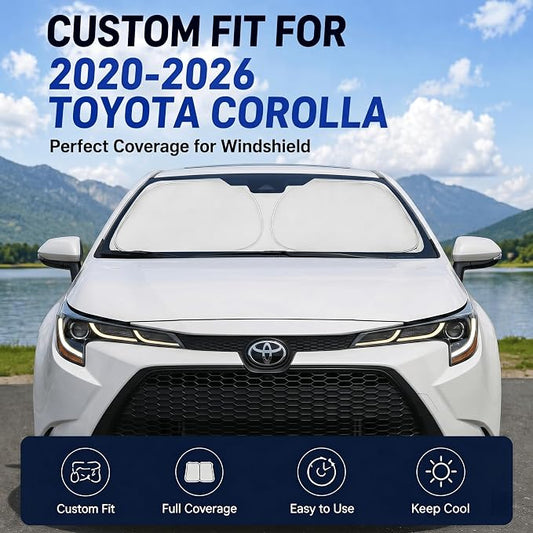 Custom Fit Windshield Sun Shade for Toyota Corolla 2020-2026 | Custom Fit Windshield Cover, Blocks UV Rays, Double-Layer Heat Shield, Durable Frame, Easy Fold & Storage