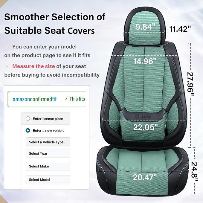 Coverado Seat Covers Full Set, Car Seat Covers Front Seat and Back Seat, Breathable Fabric&Leather Car Seat Protectors, Universal Seat Covers for Cars, Compatible with Most Cars (Green, FullSet)