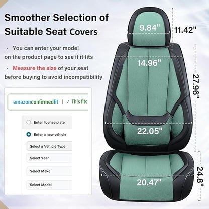Coverado Seat Covers Full Set, Car Seat Covers Front Seat and Back Seat, Breathable Fabric&Leather Car Seat Protectors, Universal Seat Covers for Cars, Compatible with Most Cars (Green, FullSet)
