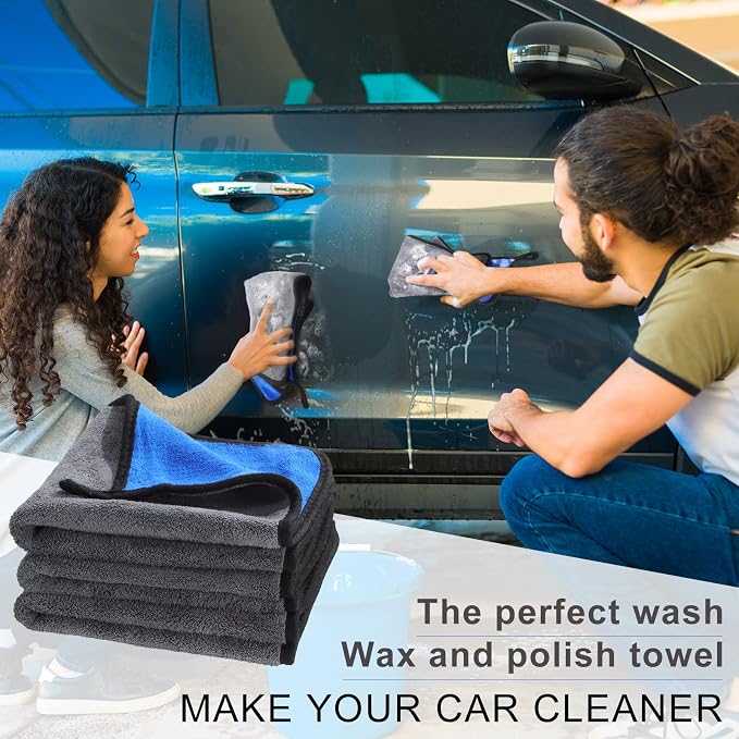 Nuenen 20 Pcs Microfiber Car Drying Towels Microfiber Cleaning Cloth 800 GSM Thick Plush Cleaning Dusting Cloth Auto Detailing Absorbent Towels Rags for Car Household Kitchen Window(Grey and Blue)