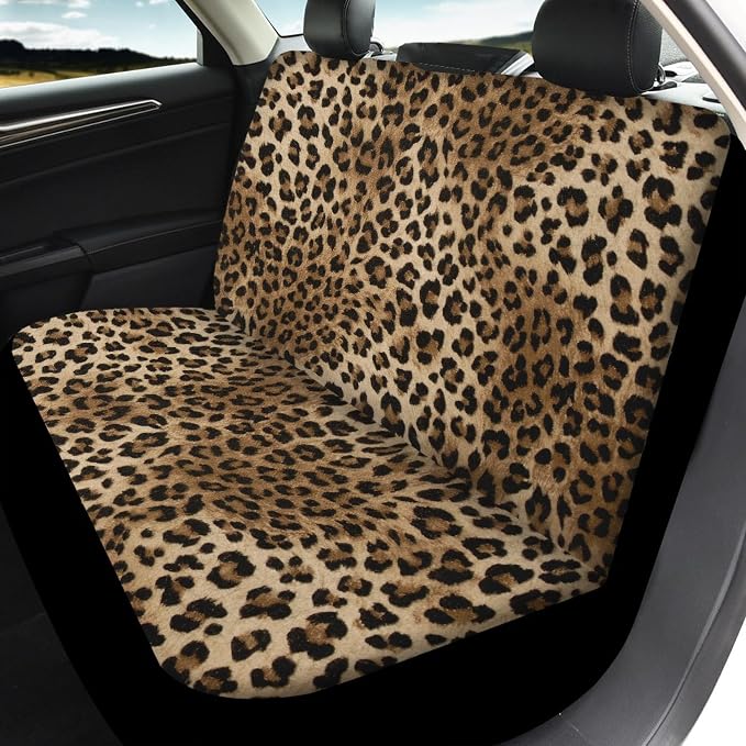 Leopard Print Car Seat Covers Full Set,Brown Animal Skin Pattern of Wild Strong Panthera Vehicle Front Rear Bench Cushion Protectors Auto Interior Accessories Universal Fit for Trucks Sedans