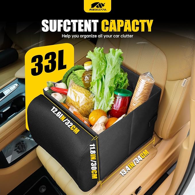MIKKUPPA Car Seat Organizer & Lumbar Support - 33L Collapsible Front & Back Seat Organizer with Removable Back Support Pillow, Car Storage for SUV Auto Truck Van