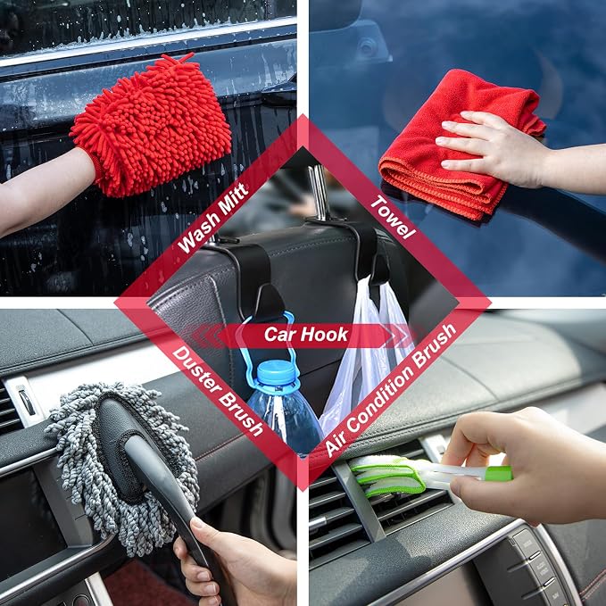 42Pcs Car Wash Cleaning Kit with Foam Gun Sprayer Detailing Brushes Car Vacuum Windshield Cleaning Tool Tire Brush Towels Complete Interior Exterior Detailing Set for Car