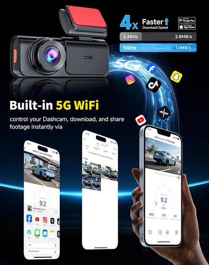 AXB Dash Cam Front and Rear: 4K+2.5K Dashcam with 5G WiFi APP Control & 64GB Card - Dual Dash Camera for Cars with 24H Parking Mode Night Vision Loop Recording Emergency Lock (V3)