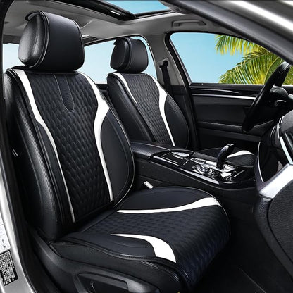 Coverado Front Seat Covers, 2PCS Waterproof Seat Covers for Cars, Car Seat Cushion Waterproof Leather Car Seat Protector, Driver Seat Cover Universal Fit for Most Sedans SUV Truck Black&White