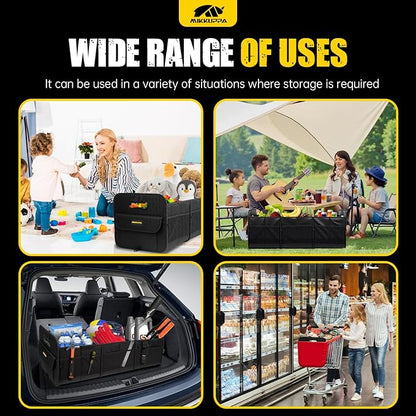 MIKKUPPA Car Trunk Organizer - 105L Collapsible Large Trunk Organizer for Groceries, Trunk Storage Organizers for SUV Auto Truck Van with Non Slip Bottom (Black)