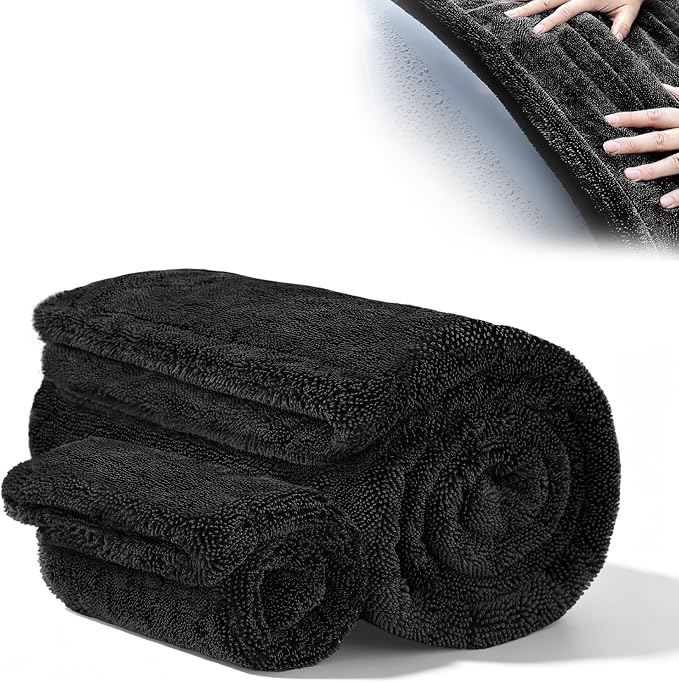 Aodaer 2 Pack Car Drying Towel, 1200GSM Microfiber Towels for Cars | 24 x 48 Inch & 12 x 12 Inch Super Absorbent Detailing Towels Dual Sided Streak-Free Twisted Loop for Auto SUV Truck Boat Home