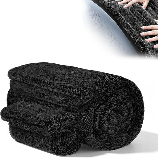 Aodaer 2 Pack Car Drying Towel, 1200GSM Microfiber Towels for Cars | 24 x 48 Inch & 12 x 12 Inch Super Absorbent Detailing Towels Dual Sided Streak-Free Twisted Loop for Auto SUV Truck Boat Home