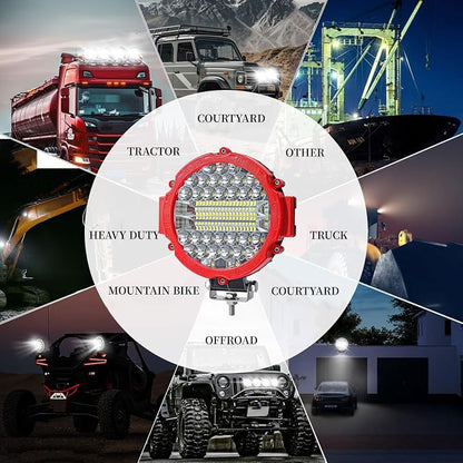 7 Inch Round Super Bright LED Off Road Lights 201W 10000LM Waterproof Combo Beam Work Light Pods, Driving Fog Lights for Truck ATV UTV SUV Pickup Tractor (PACK OF 2 RED WITH WIRING)