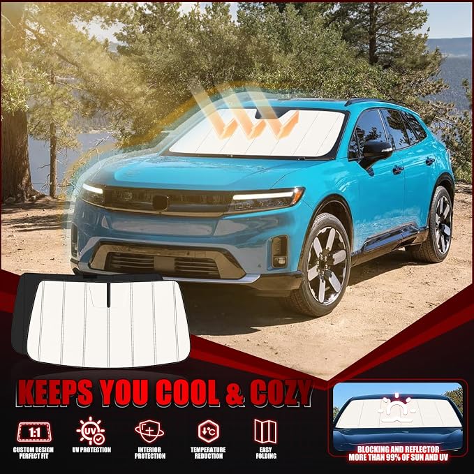 Windshield Sun Shade for Hon-da Prologue EV 2024-2025 2026, Front Window Visor Accessories, Folding Design Blocks Heat & UV Rays Maintain Cool Interior and Save Space