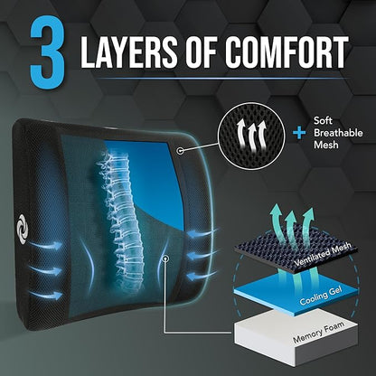 Samsonite Cooling Memory Foam Lumbar Support Pillow for Office Chair, Gaming Chair & Car Seat Automotive Ergonomic Back Cushion, Home Office Essentials, Sitting Comfort and Posture Relief Back Support