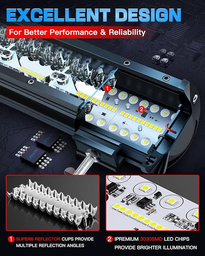 20Inch LED Light Bar and 4Inch LED Cube Pods Lights Kit with Wiring Harness Rocker Switch Spot Flood Combo Triple Row Off Road Driving Work Lights Bar for Pickup SUV UTV ATV Truck Tractor Boat