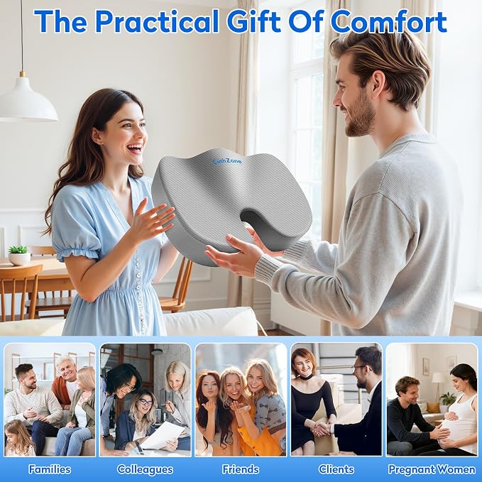 XXL Seat Cushion Office Car Seat Cushion, Memory Foam Cushion for Office Chair, Car Seat, Airplane, Bleacher Non-Slip Chair Pad (Light Grey