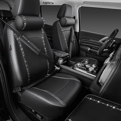 CAR PASS 14 PCS Bling Diamond Car Accessories Set for Women, Leather Seat Covers Front Seats Sparkly Rhinestone 15'' Steering Wheel Covers Shining Diamond Car Floor Mats Cute Interior Sets, Silver