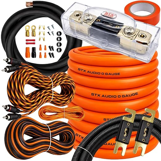 STX Audio SX0C 0 Gauge Amplifier Wiring Kit - True Spec 0 AWG Power Cable, ANL Fuse Holder with 200A & 250A Fuses, RCA & Speaker Cables - Complete Installation Kit for Car Audio Systems