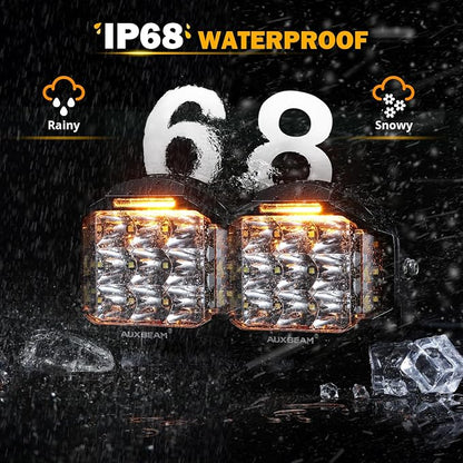 Auxbeam 5" 168W Round LED Offroad Light Pod with Amber DRL, V-MAX Series 16440LM Side Shooter LED Offroad with 270° Beam & Amber Covers, Auxiliary Driving Light for Truck ATV Jeep Ford