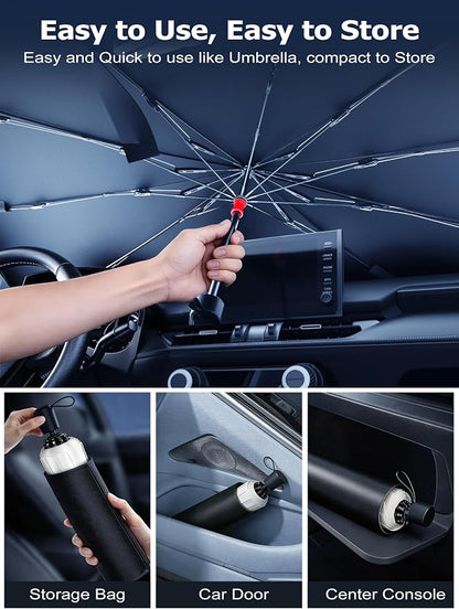 DMJN Umbrella Windshield Sun Shade for Chevy Silverado (2011-2026), Car Sunshade for Front Windshield [Nano Ice-Crystal Coatings] UPF50+ Heat & UV Block, Protect Interior & Keep Cooler