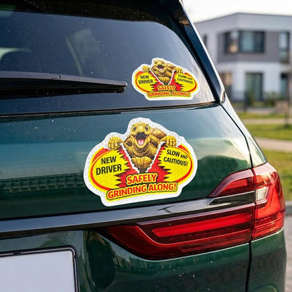 3 Pcs Reflective Student Driver Magnet and Stickers Set - Funny Animal New Driver Safety Signs for Car, Waterproof & Weatherproof High Visibility Vehicle Bumper Decals, Magnet + Stickers (Turtle)