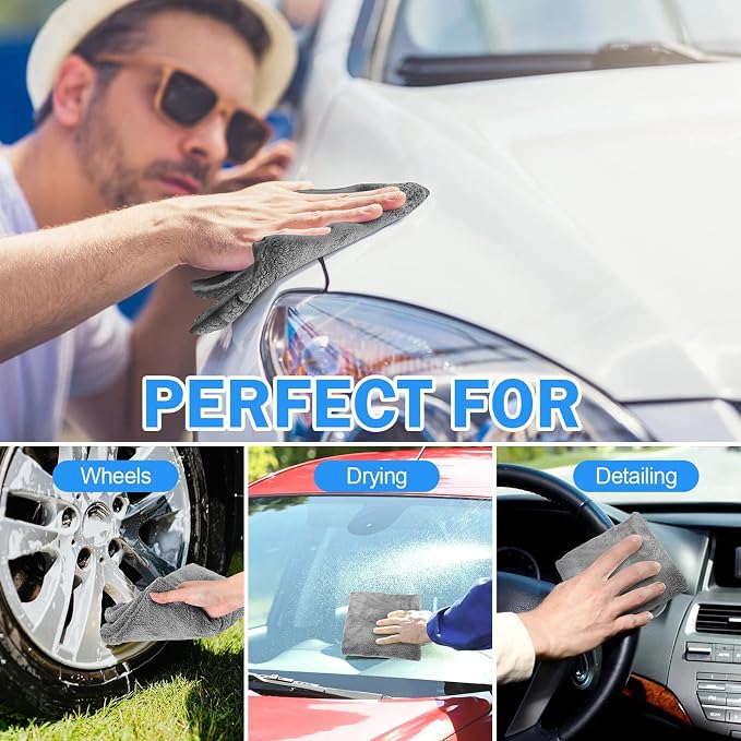 Tallew 15 Pcs 15 Pcs Car Microfiber Towels Buffing Drying Wash Cleaning Cloths Plush Large Towels Thick Care Polishing Detailing Waxing Scratch Proof Towel, 15.75 x 15.75 Inch (Dark Gray)
