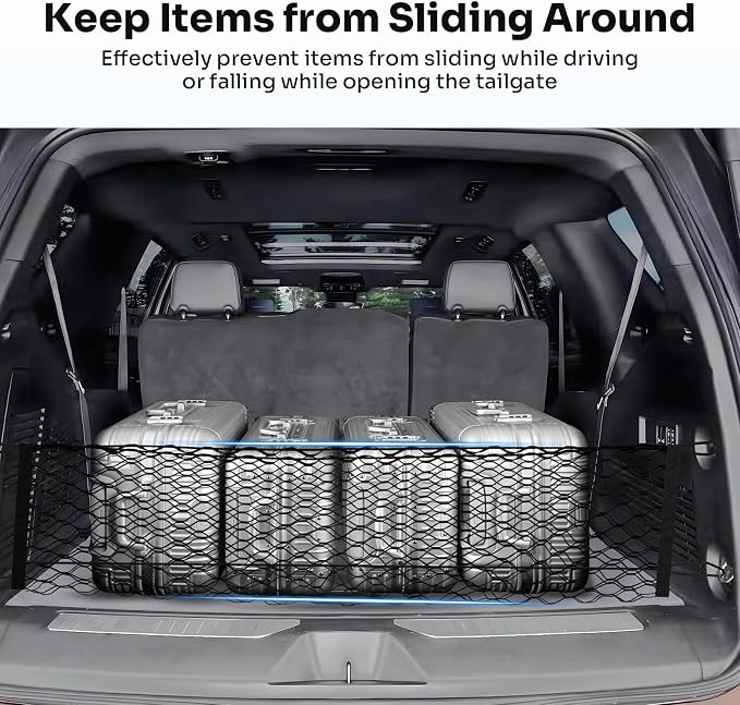 Canvcle Cargo Net for Chevy Suburban Tahoe GMC Yukon&Yukon XL Cadillac Escalade 2021–2025 2026 Envelope Style Heavy Duty Elastic Mesh Trunk Cargo Organizer Easy Install Storage Net with Hooks