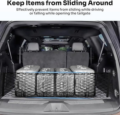 Canvcle Cargo Net for Chevy Suburban Tahoe GMC Yukon&Yukon XL Cadillac Escalade 2021–2025 2026 Envelope Style Heavy Duty Elastic Mesh Trunk Cargo Organizer Easy Install Storage Net with Hooks