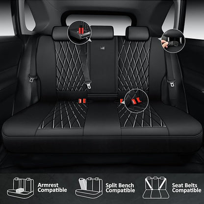 CAR PASS Rav4 Seat Covers Full Set Custom Fit for Toyota RAV4 Tocamo Corolla-Cross 2019-2024, Luxury Nappa Leather Waterproof Rav 4 Seat Covers, Anti-Slip Comfortable Airbag Compatible, Full Black