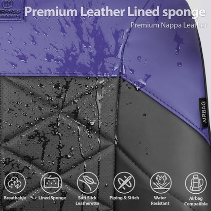 CAR PASS Memory Foam Leather Front Seat Covers, Waterproof Nappa Leather Seat Covers Front Seats Universal Fit for Cars,SUV,Truck Seat Covers Thick 3D Foam Comfortable, Airbag Compatible Black Blue