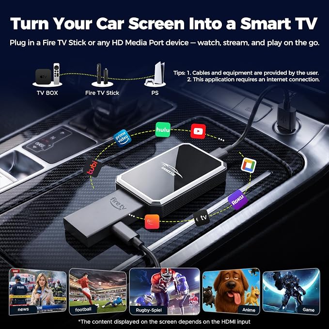 LAMTTO 2-in-1 Car TV Mate Pro – Wireless CarPlay Adapter with HD Media Port Input for TV Stick, Switch to Watch on Car Screen Compatible with Wired CarPlay Touchscreen Cars（2016-2025）
